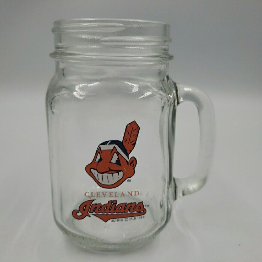 Vintage 1994 MLB Cleveland Indians Baseball Chief Wahoo Glass Beer Mug Mason Jar